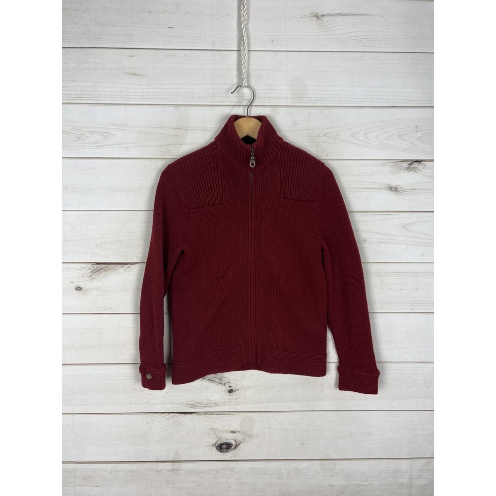 Vintage Eddie Bauer Sweater Womens Small Red Lambswool Full Zip Mock Neck 90s